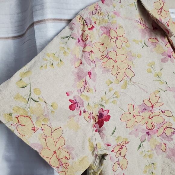 Liz Claiborne Vintage Blouse Women Large Linen Floral Button Cottage Preppy Boho - Picture 5 of 8